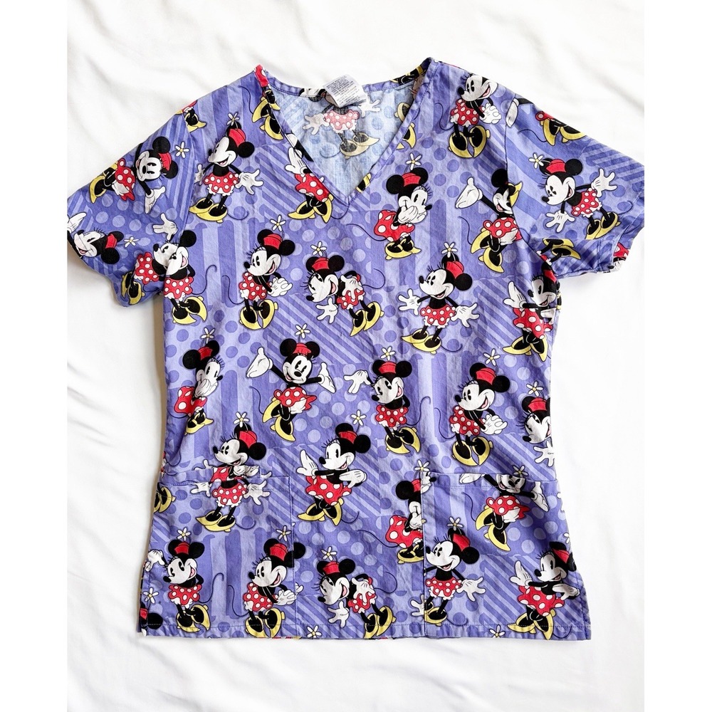 Disney Women's Size XS Minnie Mouse Purple Scrub Top Nurse Vet Tech - Picture 1 of 5